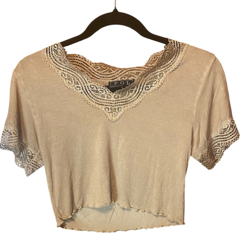 POL Beige Lace Crop Top Small Boho Romantic Sheer Crochet - Picture 6 of 6